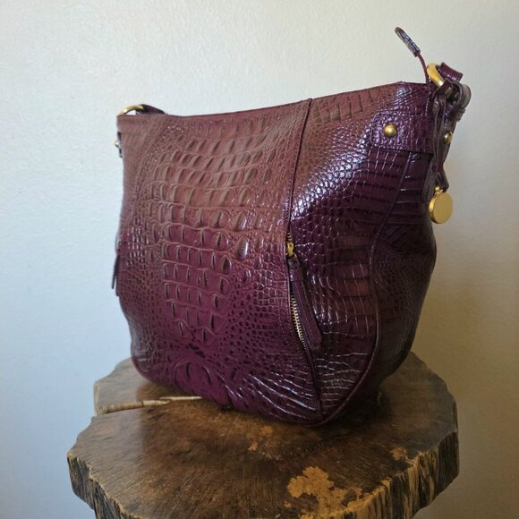 Brahmin Lauren Port Melbourne Oxblood Crocodile-Embossed Hobo Bag New - Picture 6 of 16